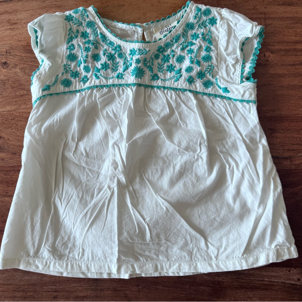 Boden Ivory Blouse with Turquoise Embroidery